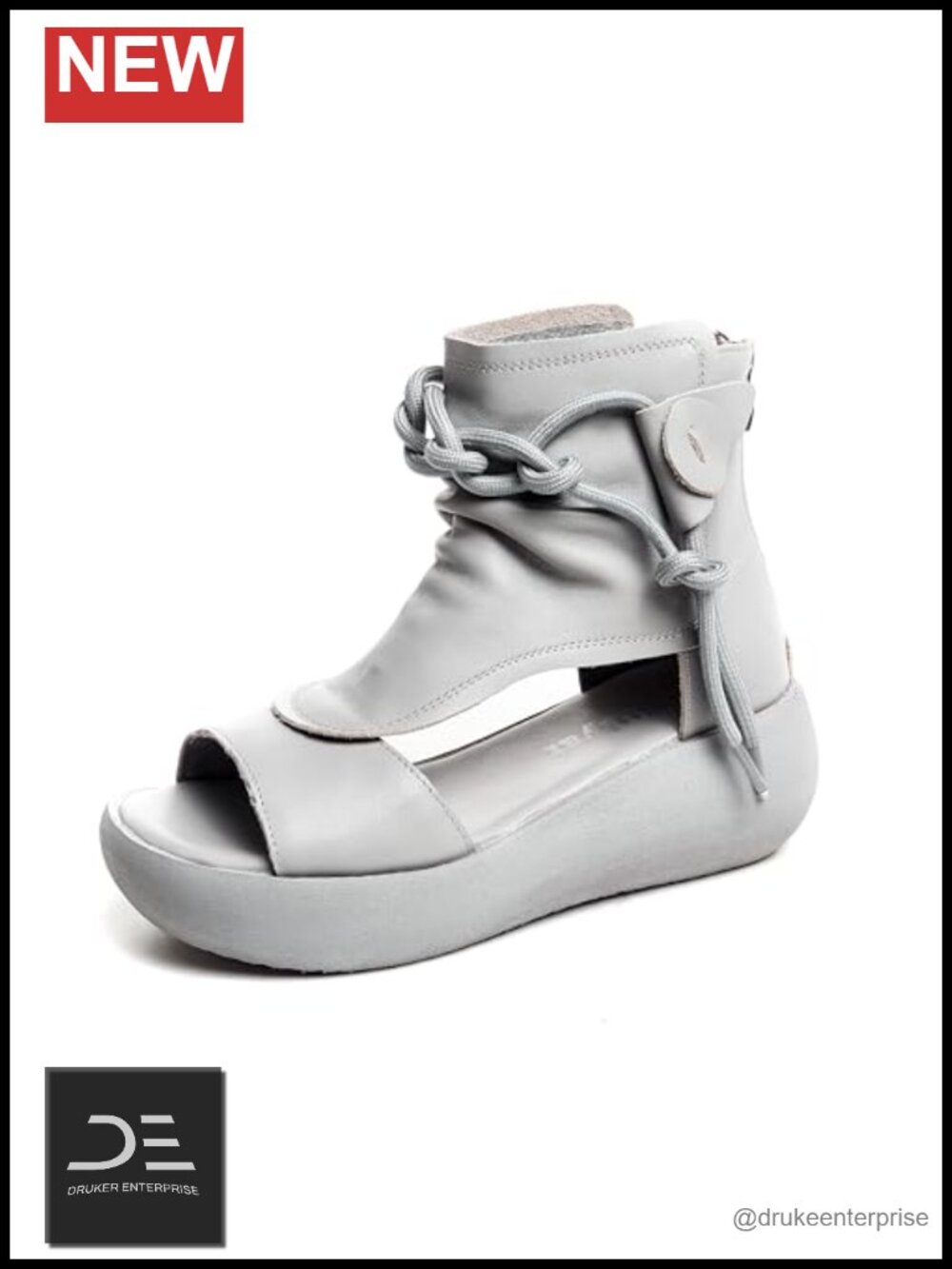 Women's Leather High Top Sandals Open Toe Lace Up Heeled Sandals